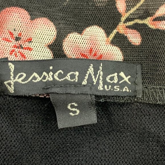 Jessica Max Floral Black Blouse Long Sleeve Mesh Material Tie on the side Neck - Picture 3 of 13